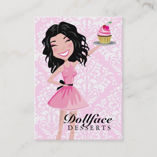 311 Dollface Desserts Kohlie Pink Damask 3.5 x 2 Business Card (Front)
