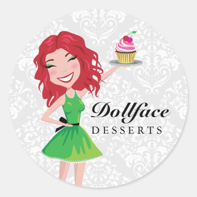 311 Dollface Desserts Rubie Red Damask Classic Round Sticker (Front)