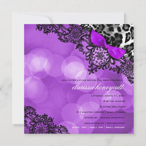 311 Dream in Leopard and Lace Bachelorette Violet Custom Invitations