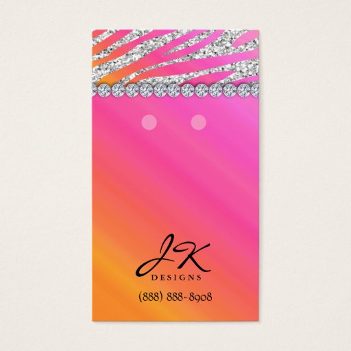 Customizable Earring Display Cards Jewelry Zebra Glitter Bling Business Cards