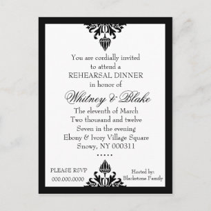 311 EBONY IVORY DAMASK INVITATION POSTCARD