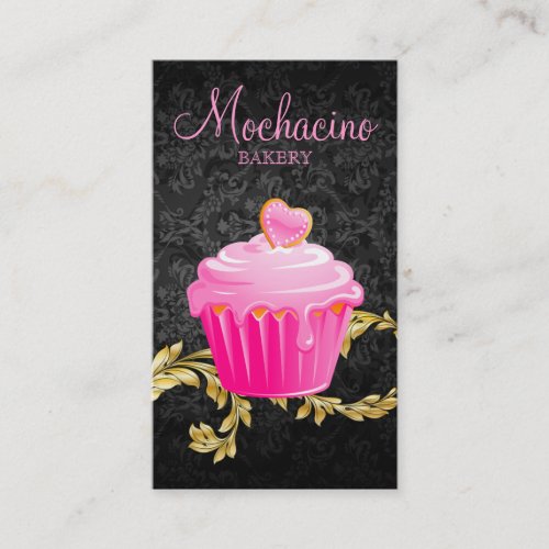 Elegant Bakery Business Card Cupcake Black Gold