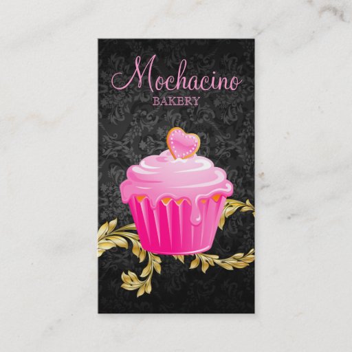 Customizable Elegant Bakery Business Card Cupcake Black Gold