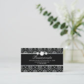 311 Elegant Jewelry Diamonds Silver Black Damask Business Card (Standing Front)