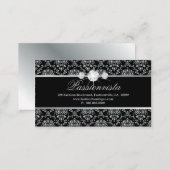 311 Elegant Jewelry Diamonds Silver Black Damask Business Card (Front/Back)