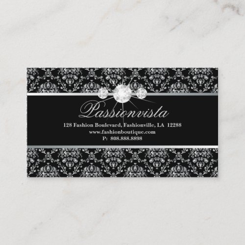Elegant Jewelry Diamonds Silver Black Damask Business Card Template
