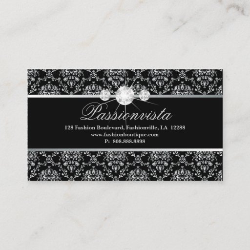 Customizable Elegant Jewelry Diamonds Silver Black Damask Business Card Template