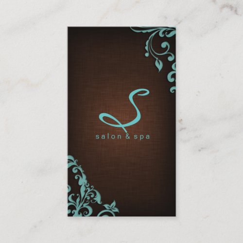 311 Elegant Linen Salon Spa Floral Brown Blue Business Card