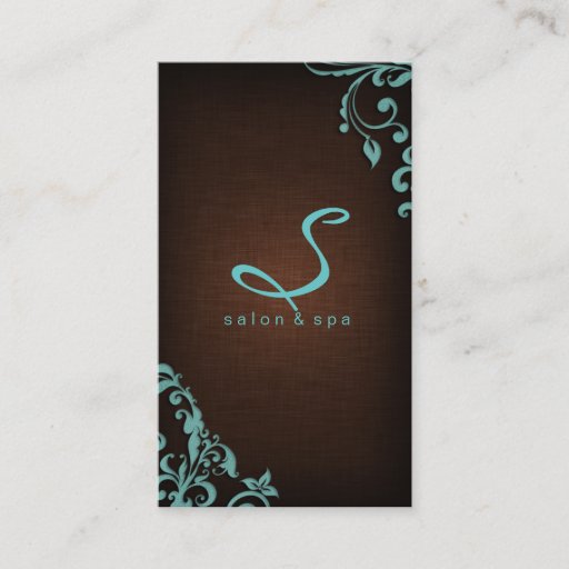 Customizable Elegant Linen Salon Spa Floral Brown Blue Business Card Templates