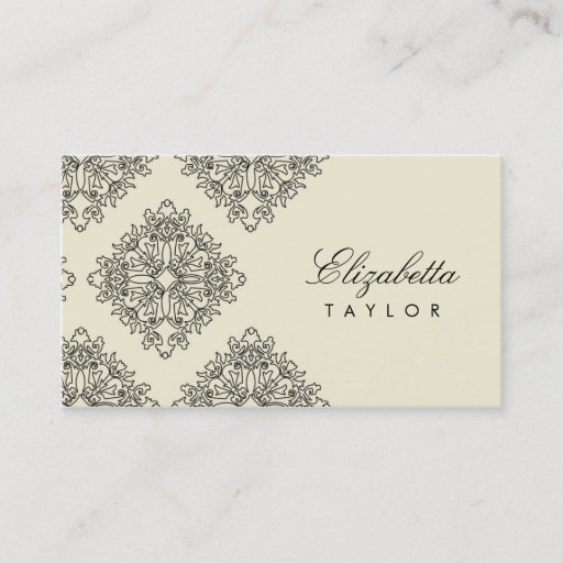 Customizable 311-Elizabetta Cream et Blanc Outline Damask Business Cards
