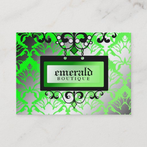 Customizable 311 Emerald Boutique Sign Damask Shimmer Business Cards