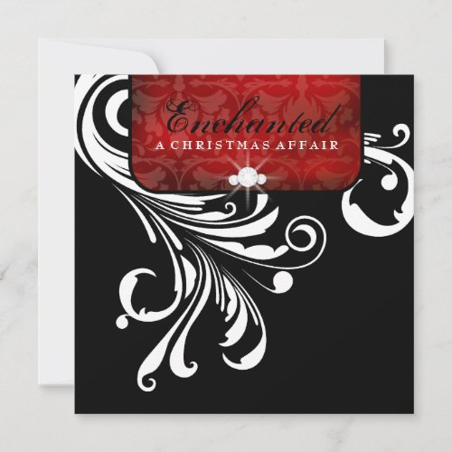 311_Enchanted Red Swanky Swirls Metallic Paper Invitation