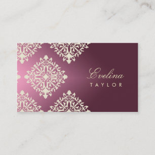 311-Evelina Cream et Maroon Damask Business Card
