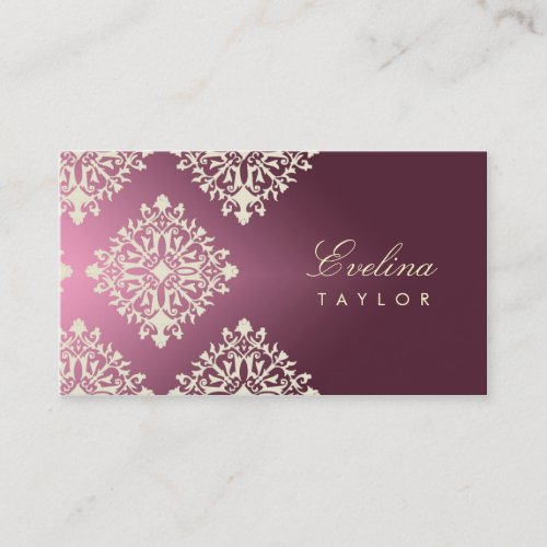 311-Evelina Cream et Maroon Damask Business Card Templates