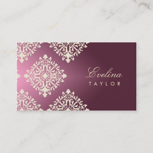 Customizable 311-Evelina Cream et Maroon Damask Business Card Templates
