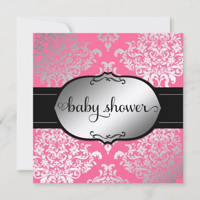 311 Faux Silver Lux Damask Invitation (Front)