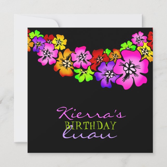 311-Flower Shower Lei Invitation | Black (Front)