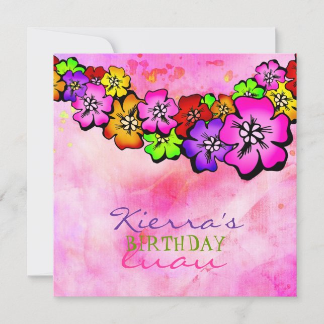 311 Flower Shower Lei Invitation | Pink Tye Dye (Front)