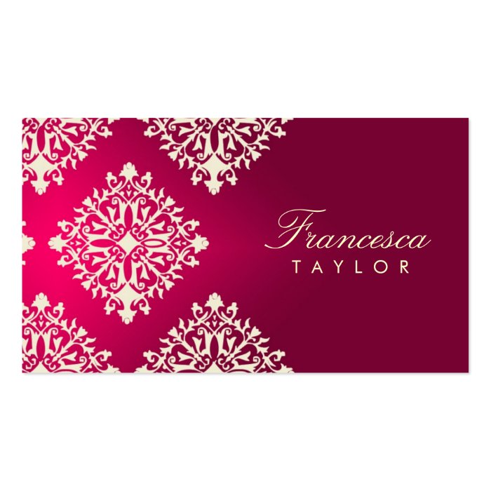 311 Francesca Hot Pink et Maroon Damask Business Card Template