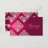 311-Francesca Hot Pink et Maroon Damask Business Card (Front/Back)