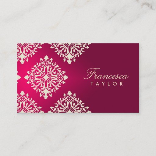Customizable 311-Francesca Hot Pink et Maroon Damask Business Card Template