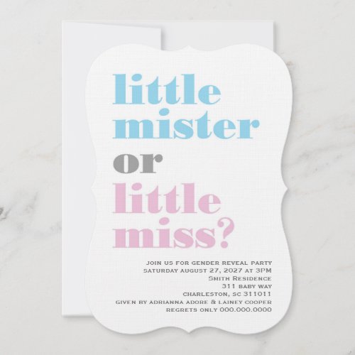 311 Gender Reveal Little Mister Little Miss Invitation