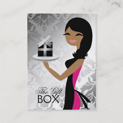 Customizable 311 Gift Box Cutie Wavy Brunette Medium SkinDamask Business Card Template