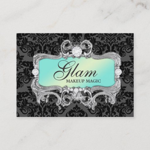 Customizable 311 Glam Crazy Aqua Black Damask Business Cards