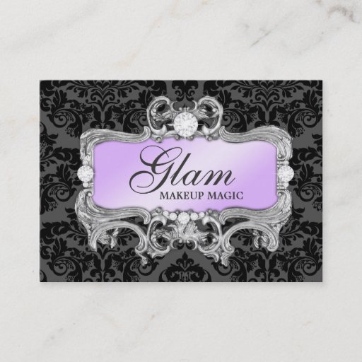 Customizable 311 Glam Crazy Lilac Black Damask Business Card