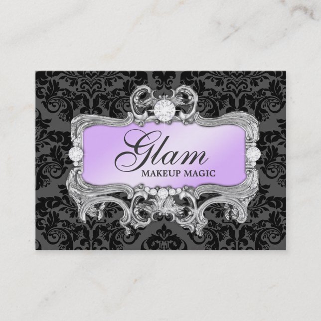 311 Glam Crazy Lilac Black Damask Business Card (Front)