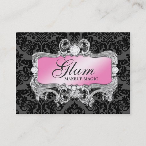 Customizable 311 Glam Crazy Pink Black Damask Business Card Templates