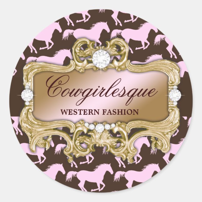 311 Glamorous Cowgirl Horse Print Classic Round Sticker (Front)