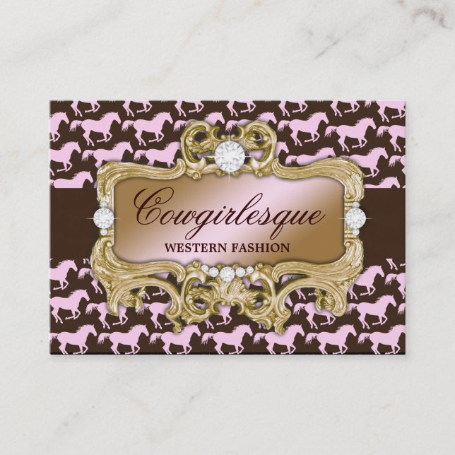311 Glamorous Cowgirl Pink Horse Print Business Card (Front)