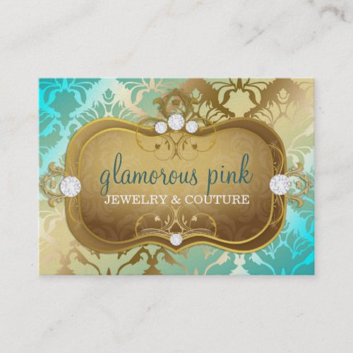 311 Glamorous Golden Ocean Damask Business Card Templates