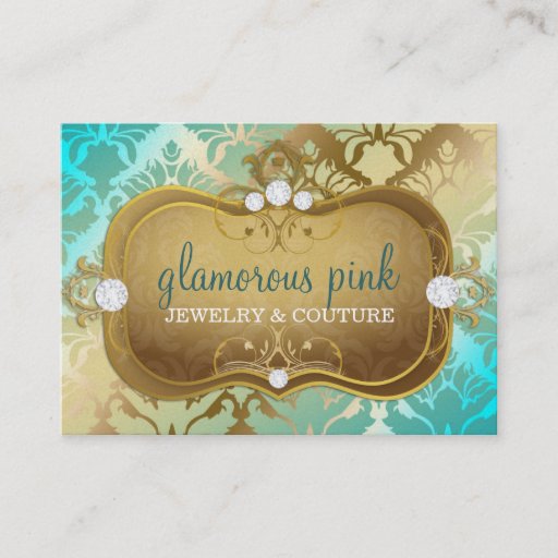 Customizable 311 Glamorous Golden Ocean Damask Business Card Templates