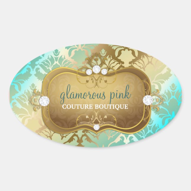 311 Glamorous Golden Ocean Damask Oval Sticker (Front)