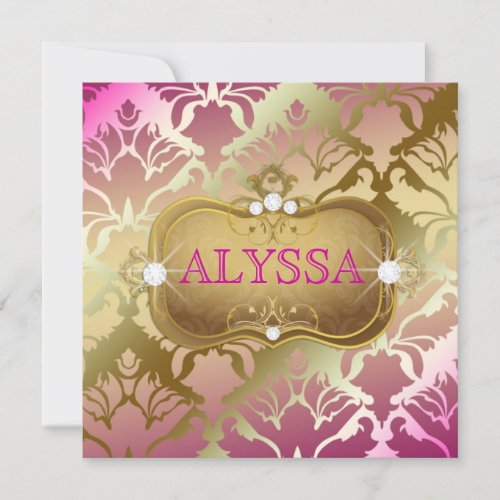 311 Glamorous Golden Pink Damask 40 and Fabulous Invitation