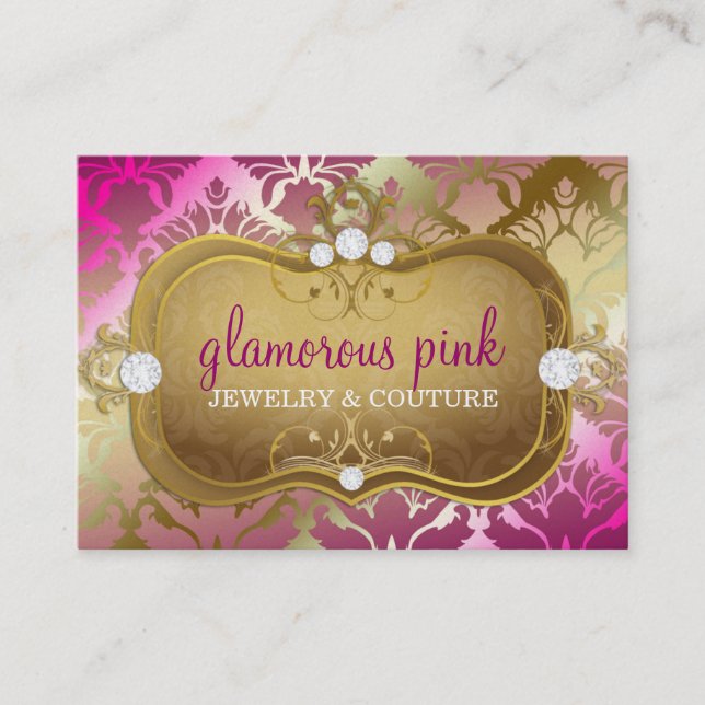 311 Glamorous Golden Pink Damask Business Card (Front)