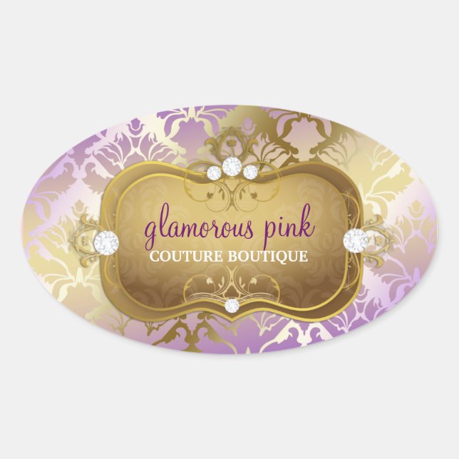 311 Glamorous Lilac Damask Oval Sticker (Front)