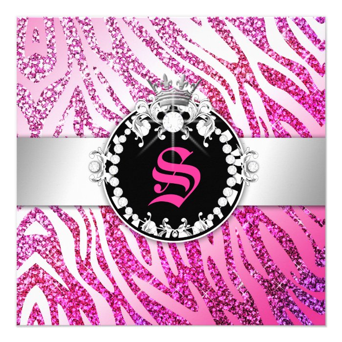 311 Glitter Queen Zebra Pink & Purple (Any Age) Personalized Invite