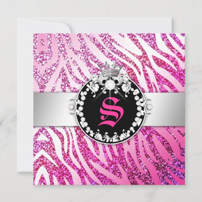 311 Glitter Queen Zebra Pink & Purple (Any Age) Invitation (Front)