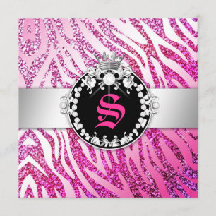311 Glitter Queen Zebra Pink & Purple (Any Age) Invitation