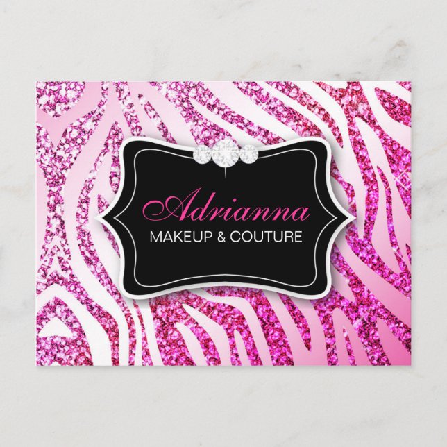 311 Glitter Zebra Pink Gift Certificate Postcard (Front)