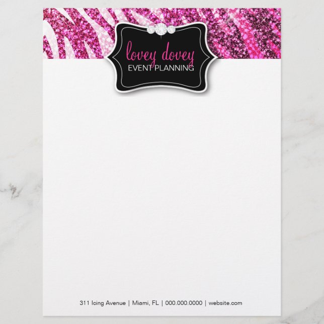 311 Glitter Zebra Pink Letterhead (Front)