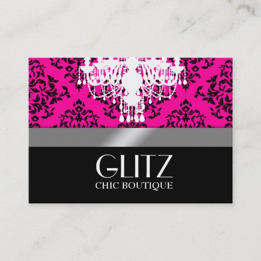 Customizable 311 Glitz Boutique Black Damask Hot Pink Business Cards