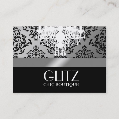 311 Glitz Boutique  Black Damask Silver Business Cards