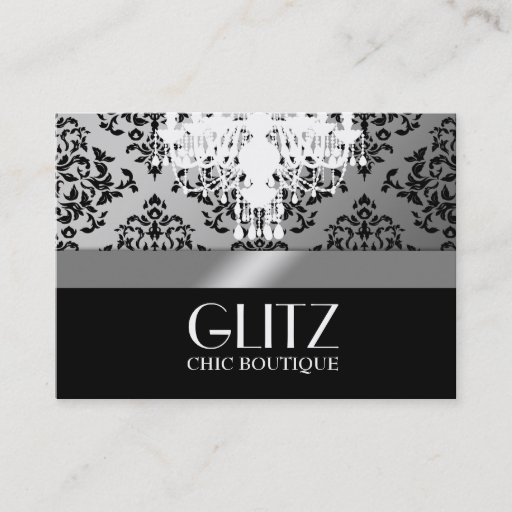 Customizable 311 Glitz Boutique  Black Damask Silver Business Cards