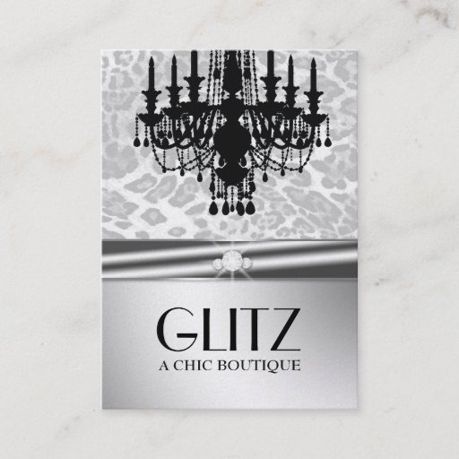 Customizable 311 Glitz Boutique Leopard Diamond Faux Silver Business Card Templates