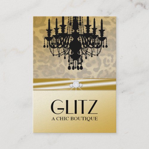 311_Glitz Boutique _ Leopard Diamond Golden Business Card
