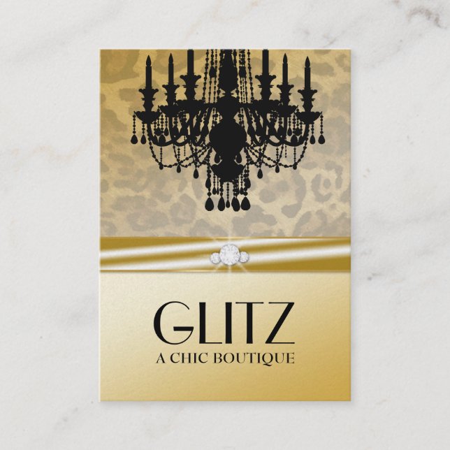311-Glitz Boutique - Leopard Diamond Golden Business Card (Front)